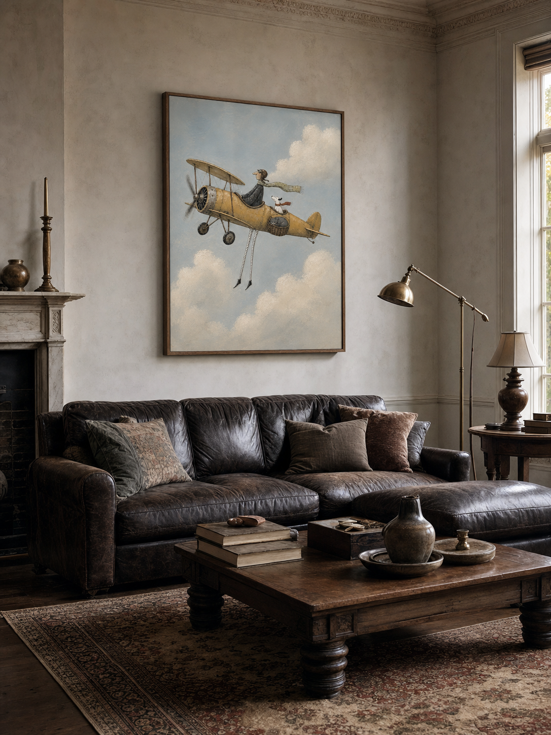 Retro Aviation Art Print With Pilot And Dog In Sky For Home Wall Decor