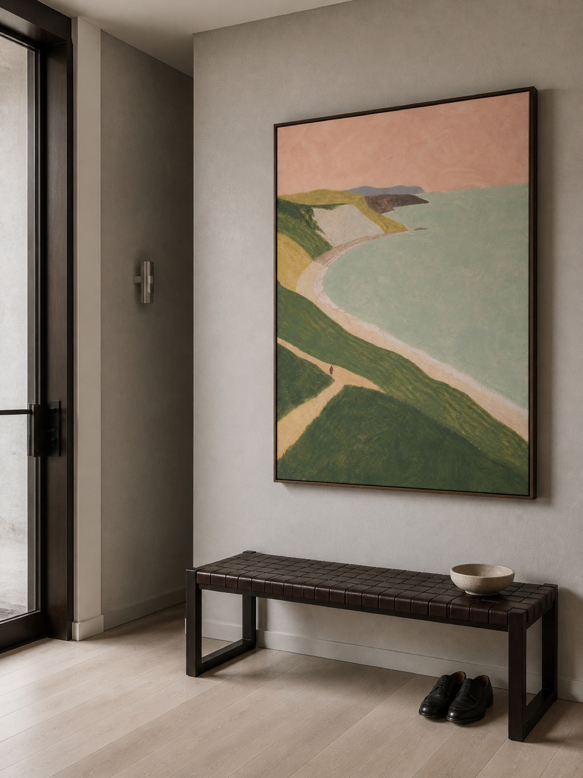 Minimalist Coastal Landscape Hand-Painted Canvas Art With Solitary Figure