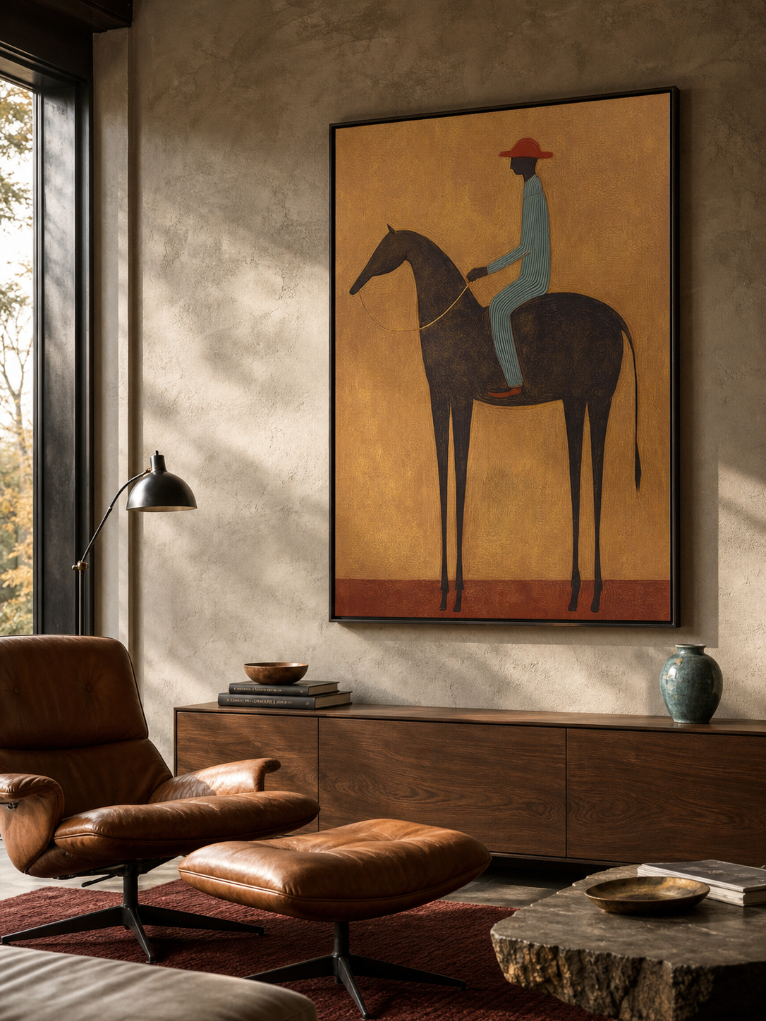 Vintage Horse And Rider Painting Original Art On Linen Canvas For Living Room Decor