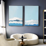 2 Piece Minimalist Painting Blue And White Landscape Minimalist Canvas Art Framed For Living Room