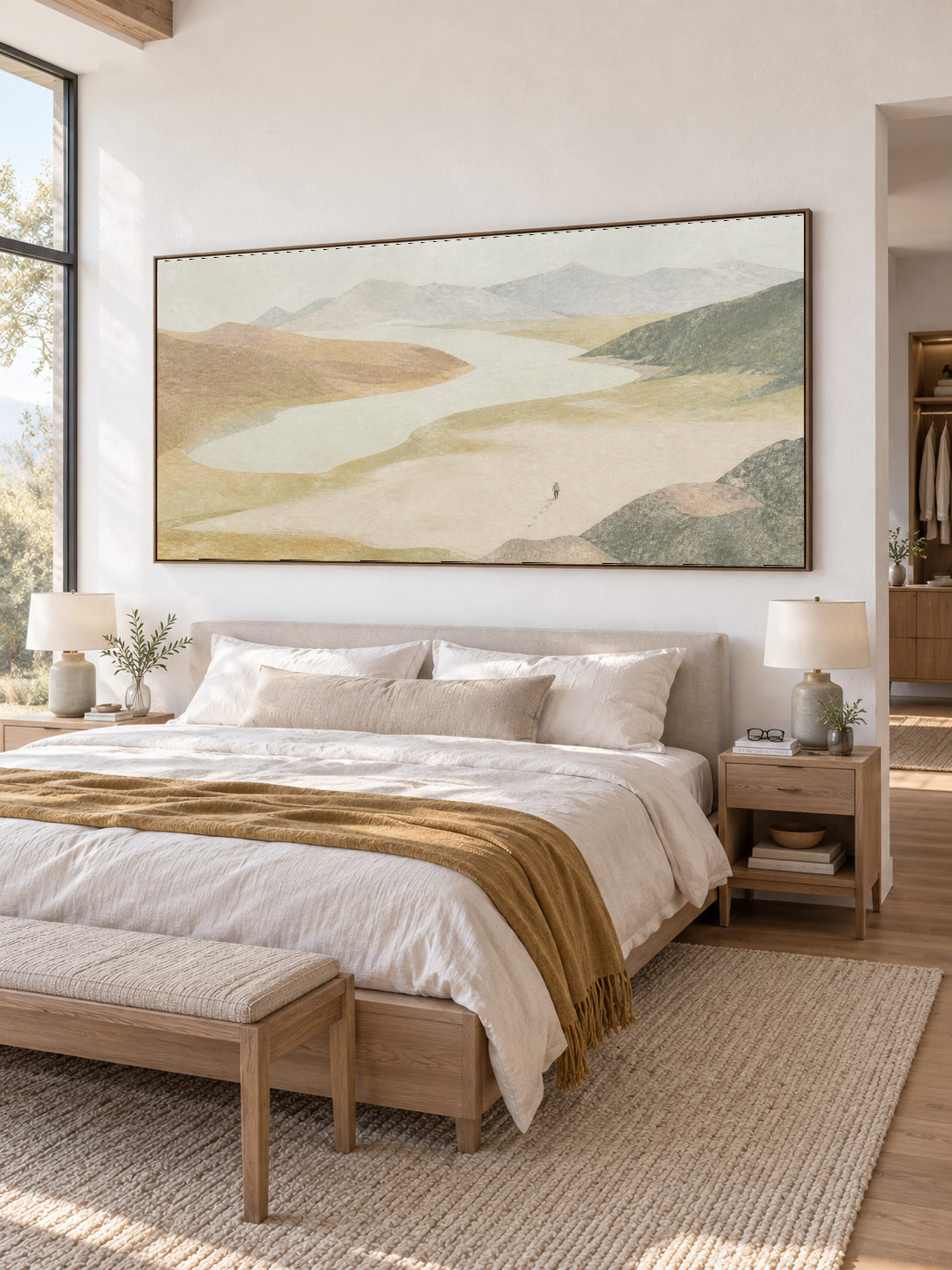 Neutral Mountain Coastline And Layered Hills Wall Art For Bedroom