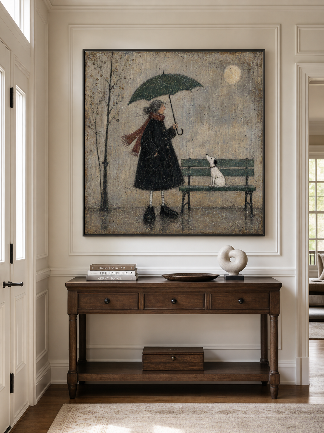 Vintage Woman And Dog Oil Painting Large Canvas Wall Art For Cozy Home Decor
