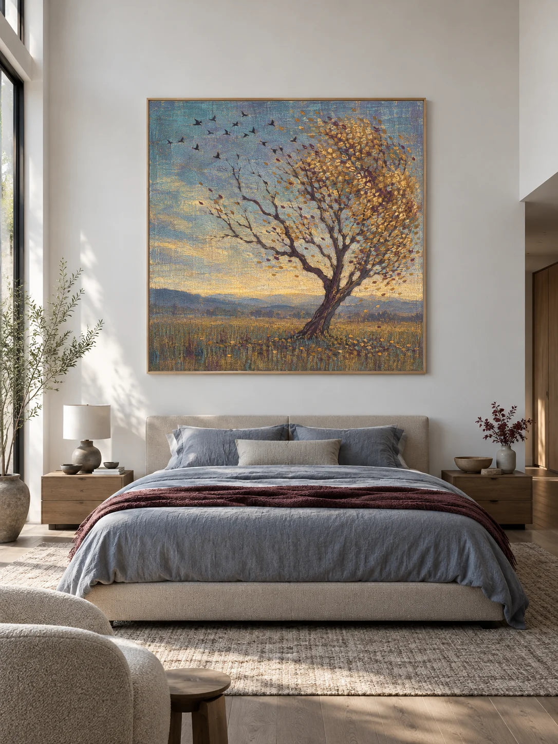 Contemporary Autumn Tree Artwork Large Nature Painting For Modern Home Decor