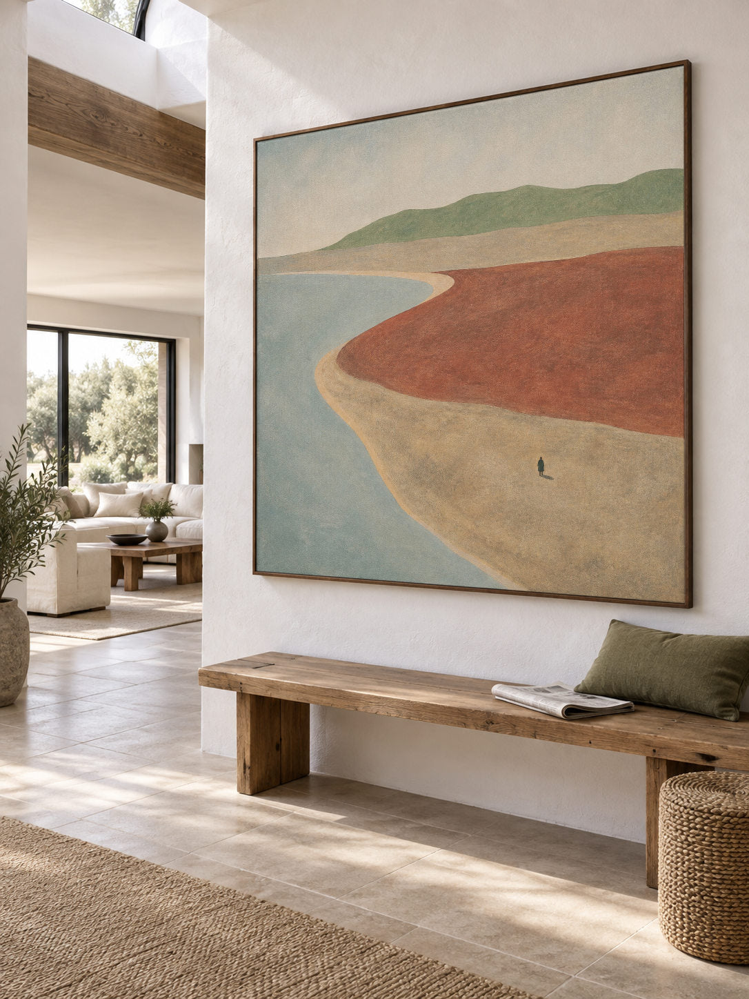 Minimalist Terracotta Shore Landscape Wall Art For Modern Bedroom Decor