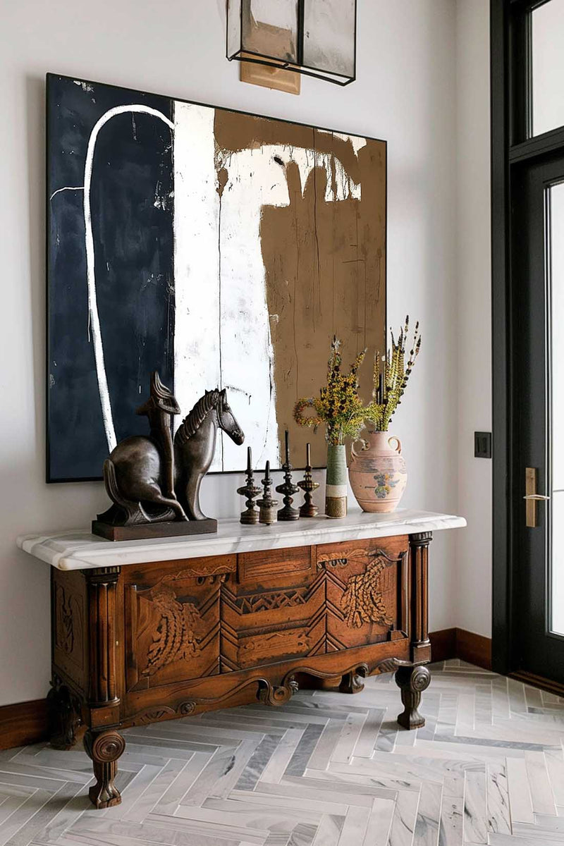 Large Vintage Black & Brown Canvas Art Retro Black And Brown Wall Decor ...