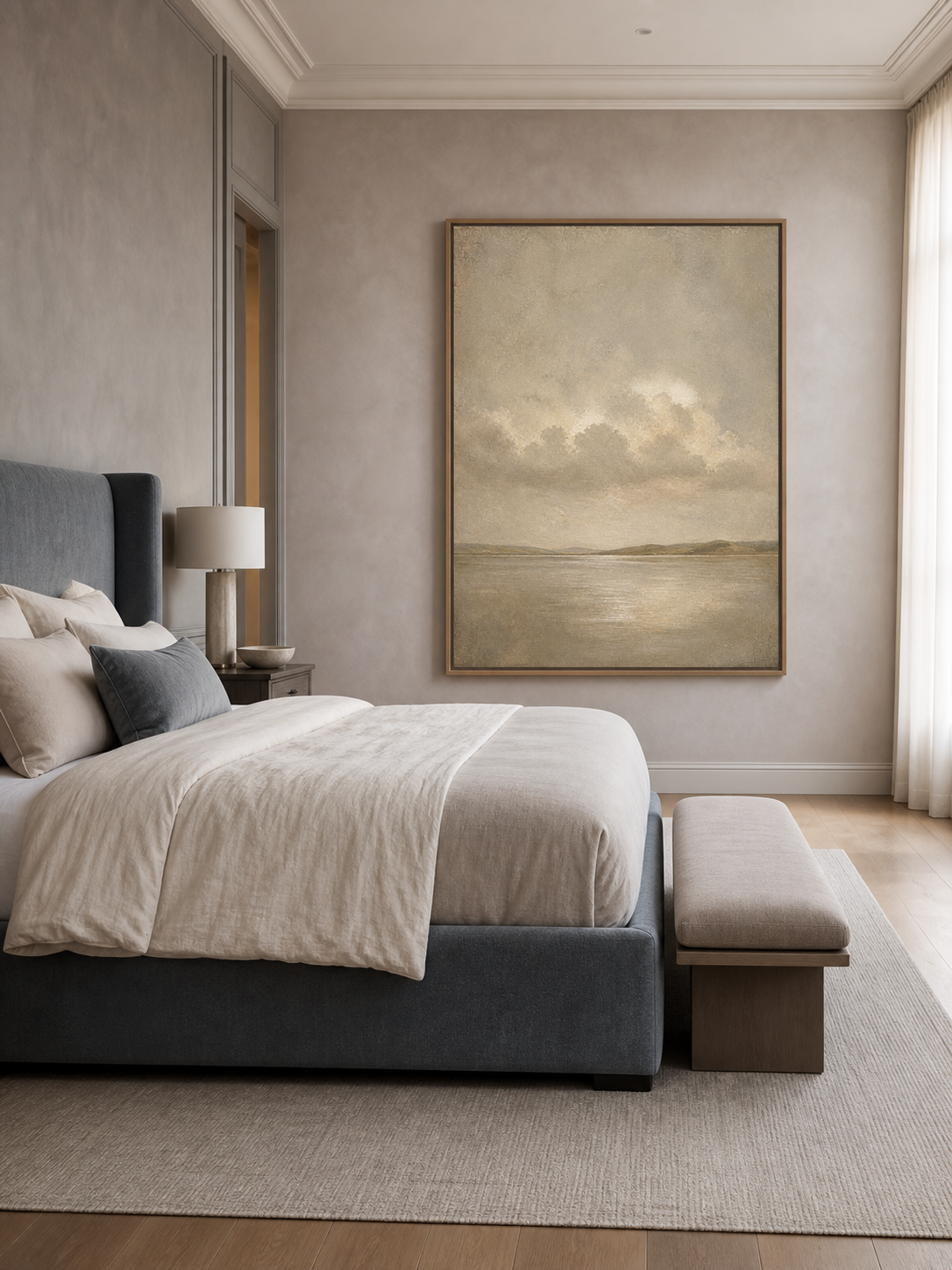 Minimalist Neutral Beach Oil Painting Large Minimalist Ocean Canvas Art