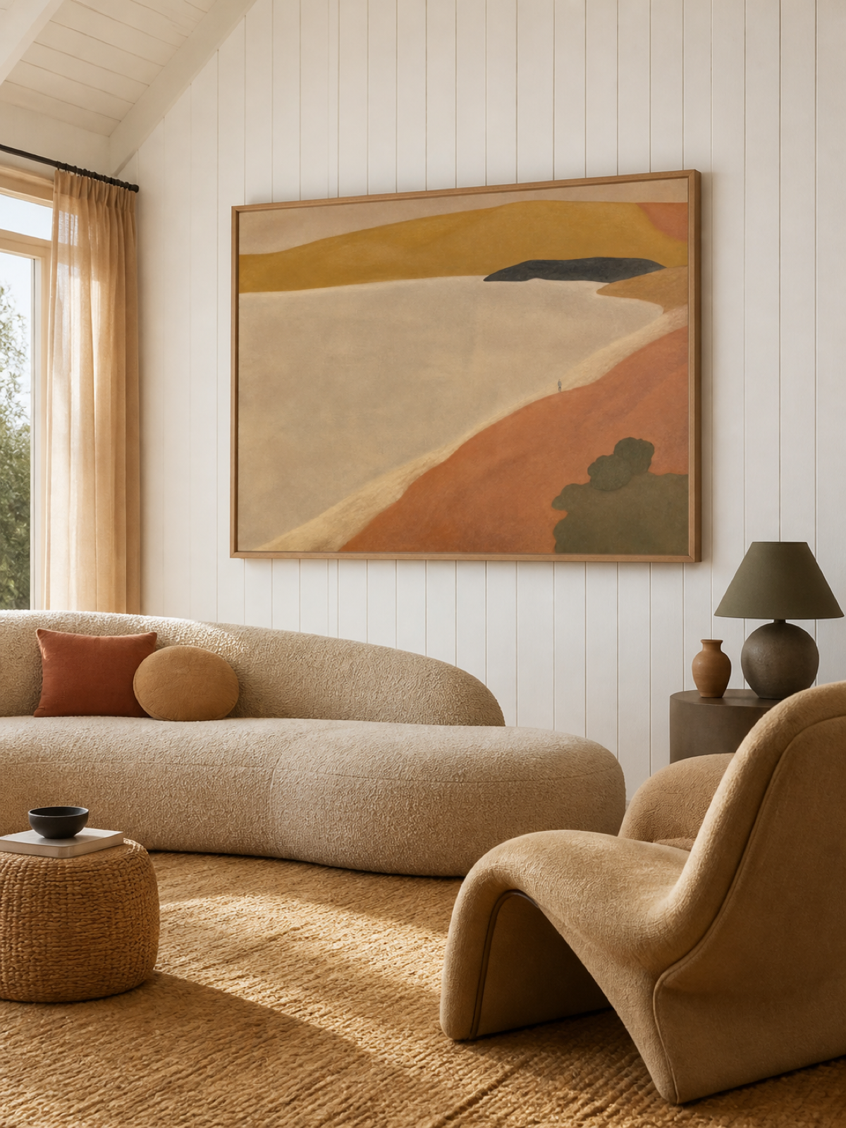 Large Horizontal Wall Art For Living Room In Warm Beige And Brown Earth Tones