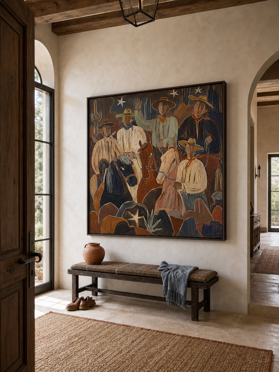 Western Cowboy Art Print With Horses For Rustic Home Decor