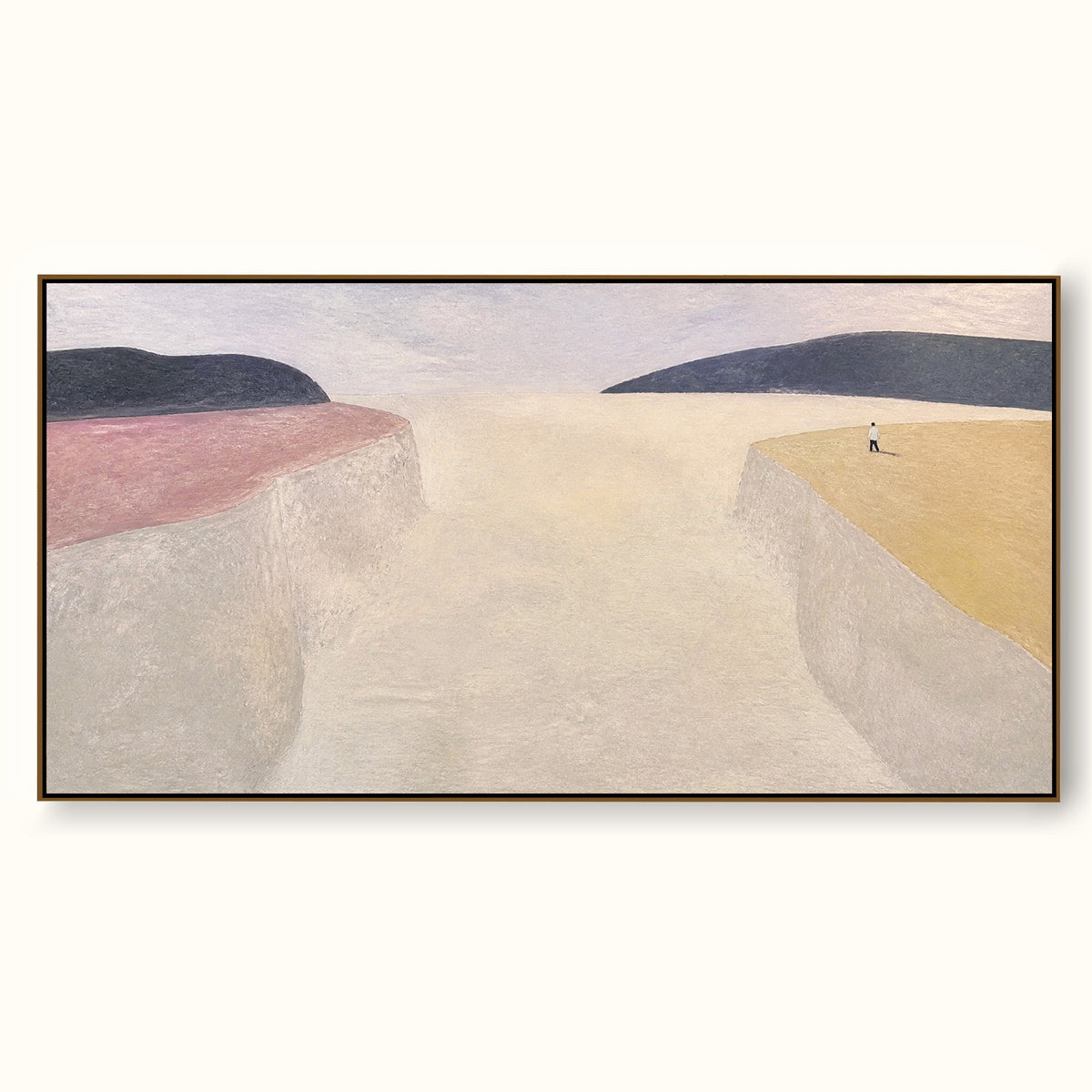 Minimalist Beige Canyon Canvas Art With Lone Figure For Living Room Decor