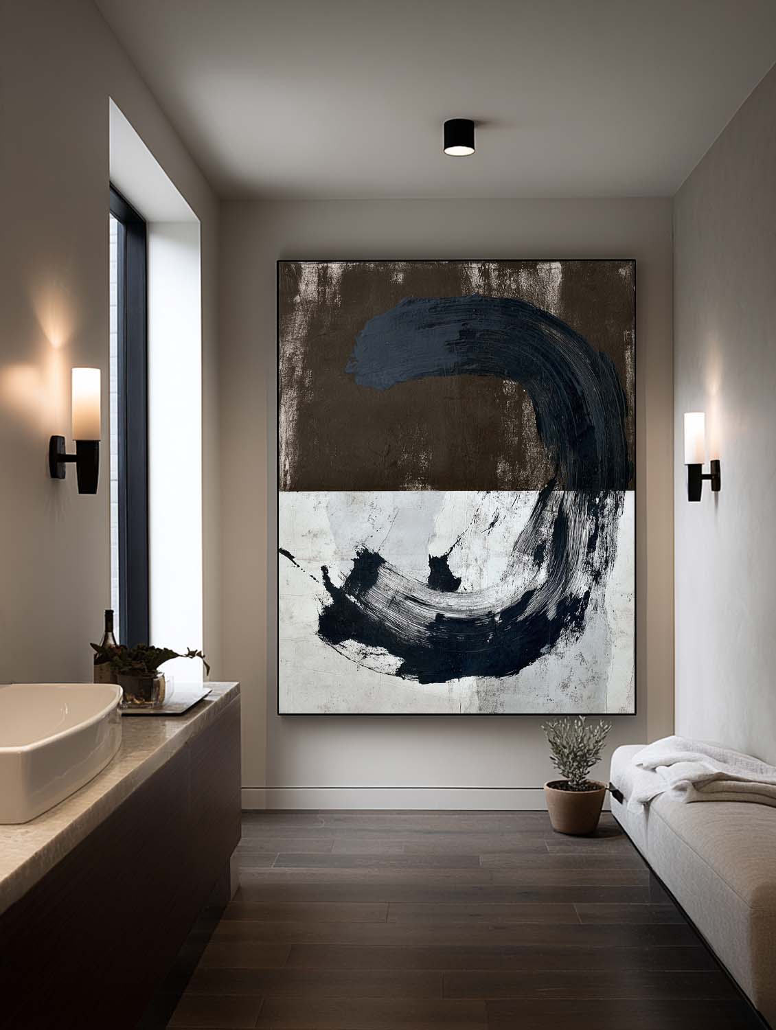 Original Brown and White Oil Painting Contemporary Abstract Oil Painting Large Blue Abstract Canvas Art