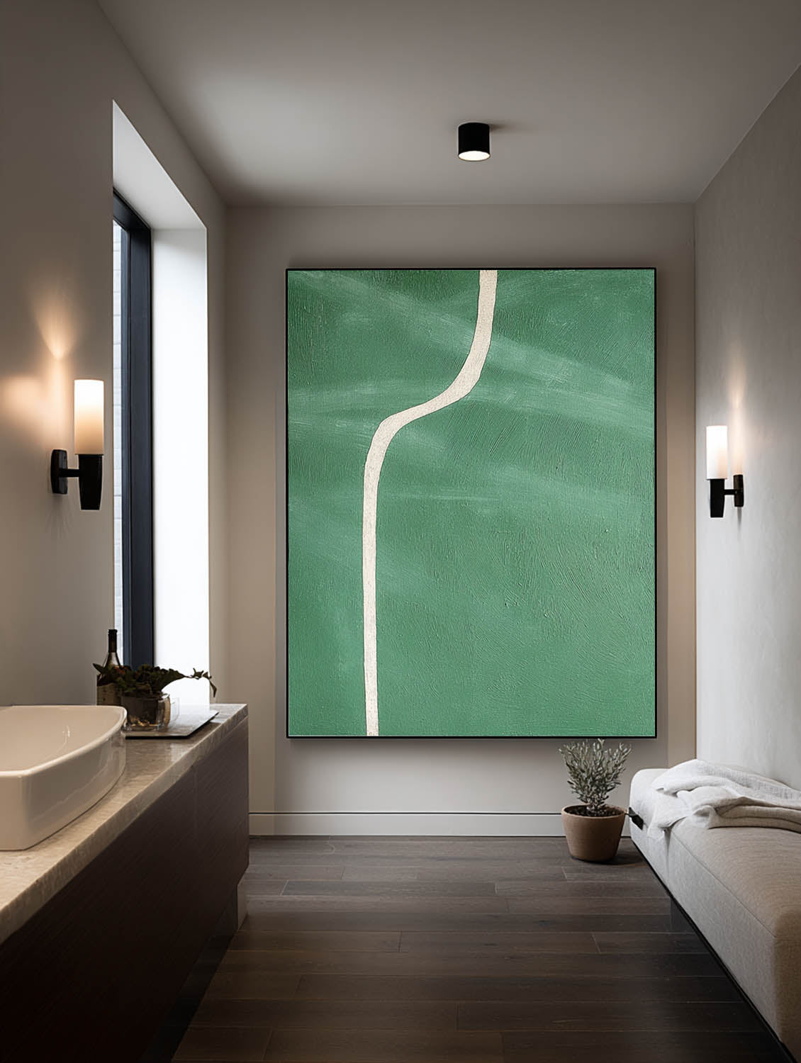 Minimalist Handmade Green Abstract Painting Handmade Green Abstract Minimalist Line Painting Minimalist Green Abstract Wall Art