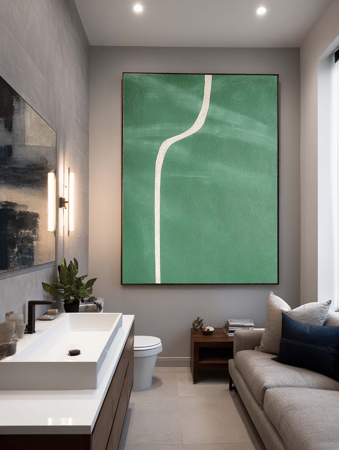 Minimalist Handmade Green Abstract Painting Handmade Green Abstract Minimalist Line Painting Minimalist Green Abstract Wall Art