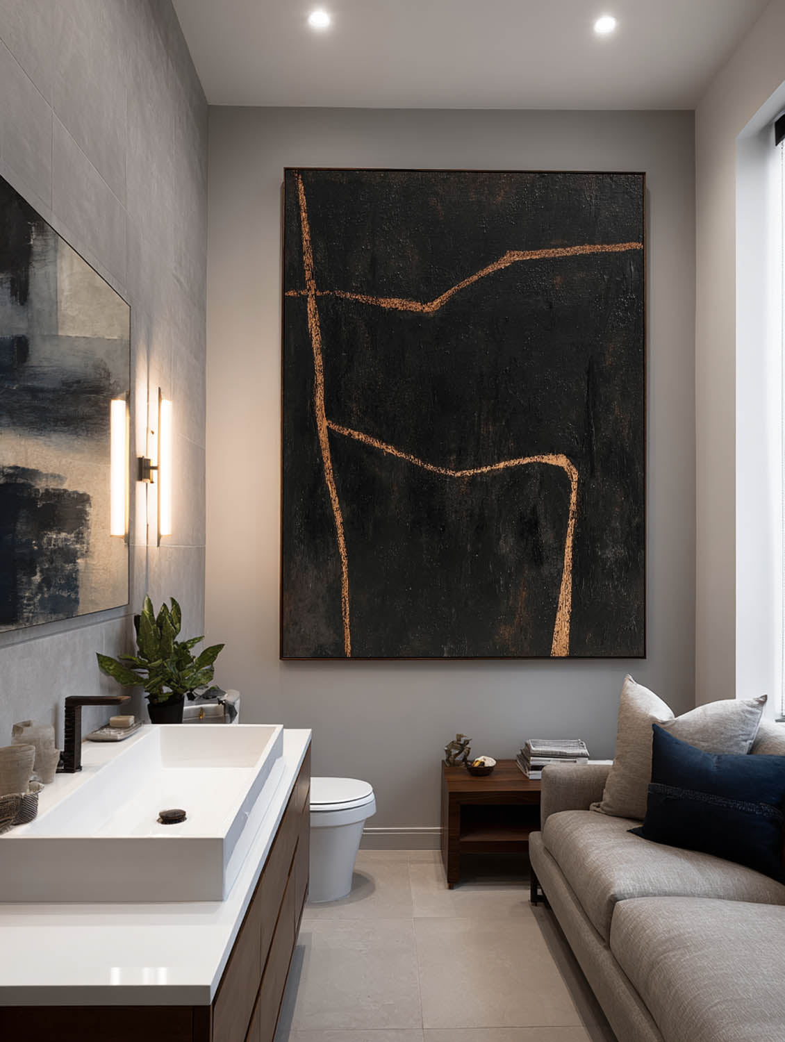 Minimalist Black Abstract Line Painting Modern Handmade Black Abstract Canvas Art Large Black Line Oil Painting