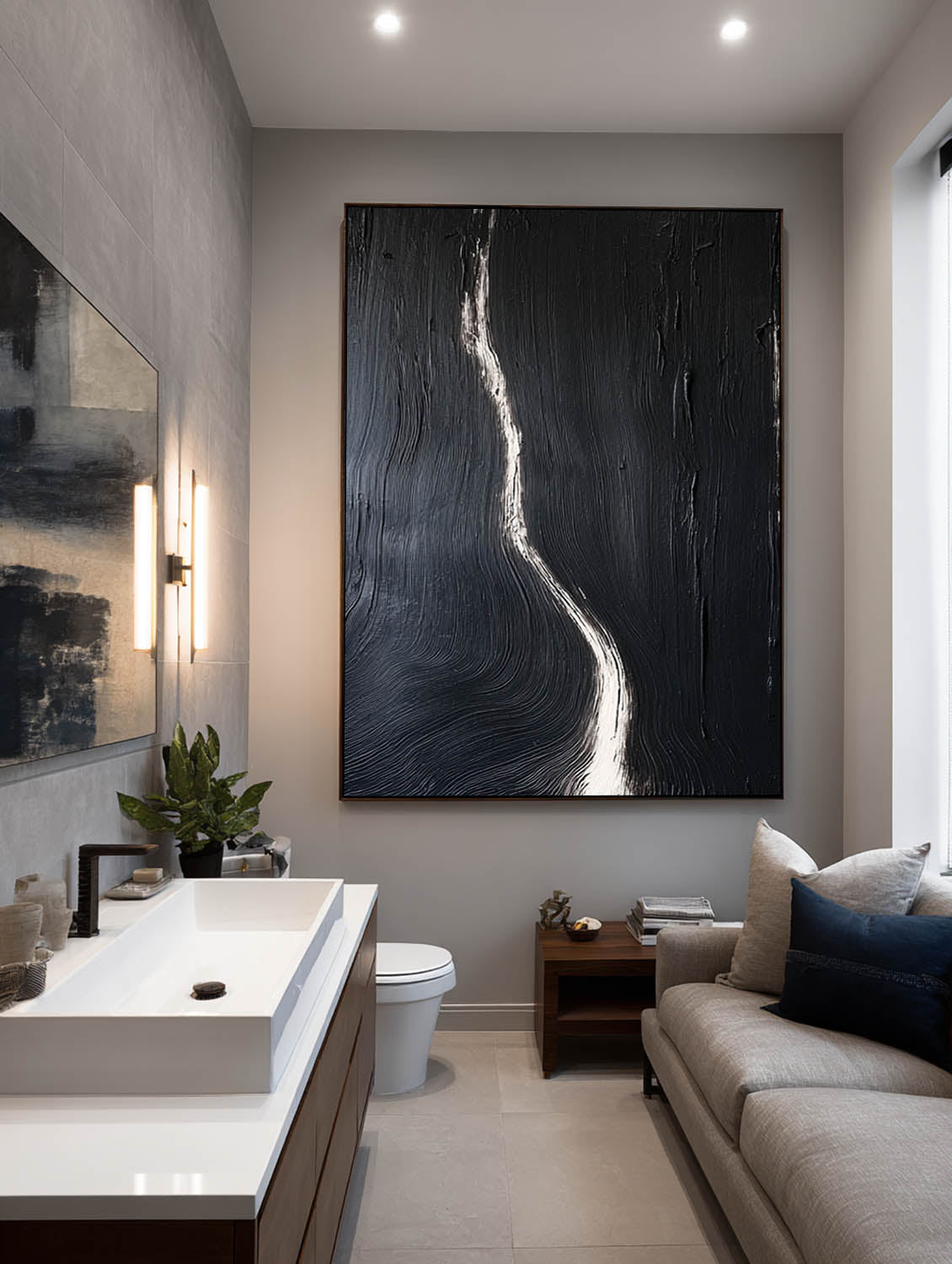 Modern Minimalist Black Oil Painting Contemporary Black Abstract Line Painting Large Black Abstract Texture Wall Art