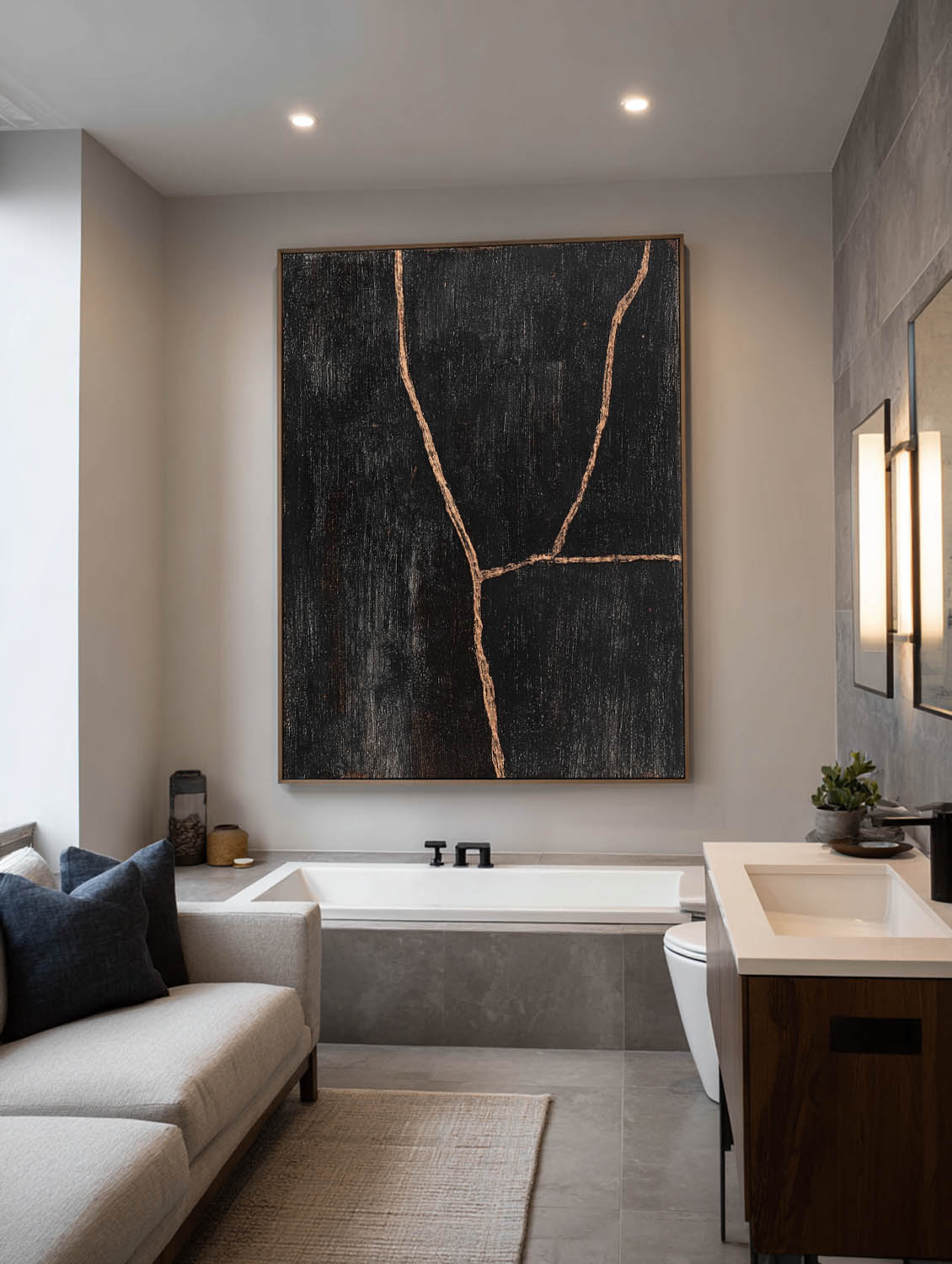 Handmade Black Line Abstract Painting Modern Black Abstract Canvas Painting Contemporary Black Line Oil Painting