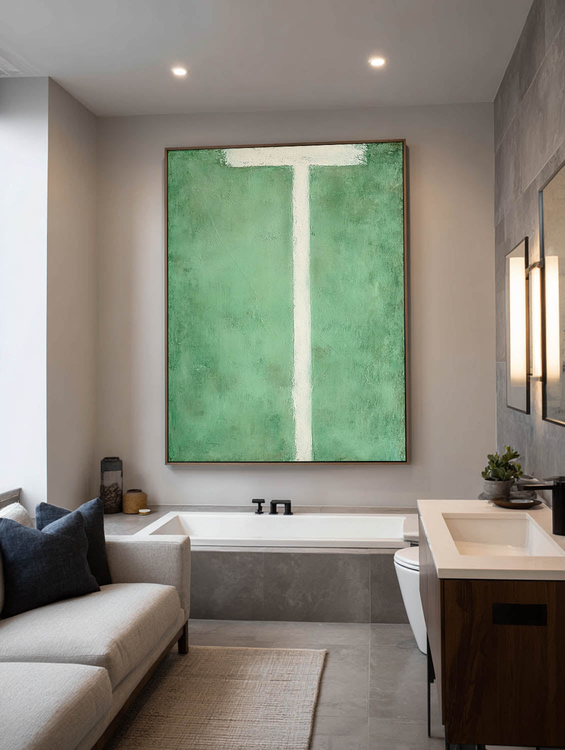 Modern Handmade Green Abstract Painting Minimalist Green Abstract Line Painting Green Minimalist Abstract Wall Art