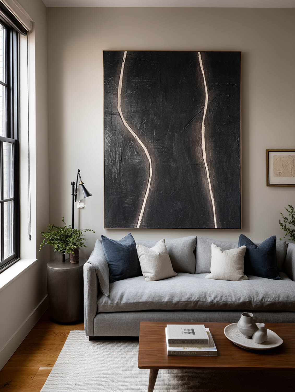 Modern Black Abstract Line Painting Minimalist Black Abstract Line Oil Painting Contemporary Abstract Line Wall Art