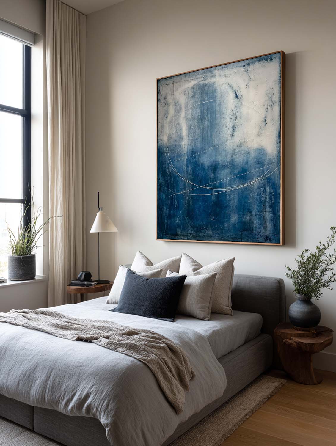 Minimalist Navy Blue Abstract Brush Line Painting Handmade Blue Abstract Canvas Artwork Navy Blue Abstract Wall Art