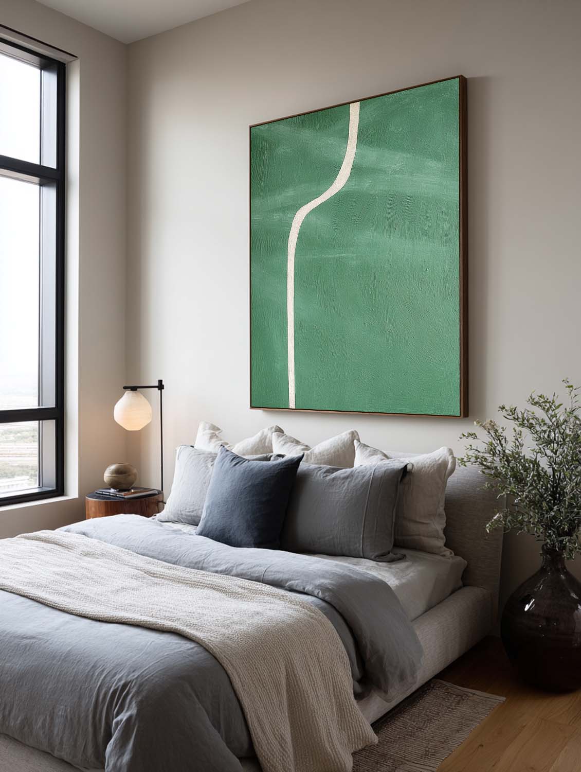 Minimalist Handmade Green Abstract Painting Handmade Green Abstract Minimalist Line Painting Minimalist Green Abstract Wall Art