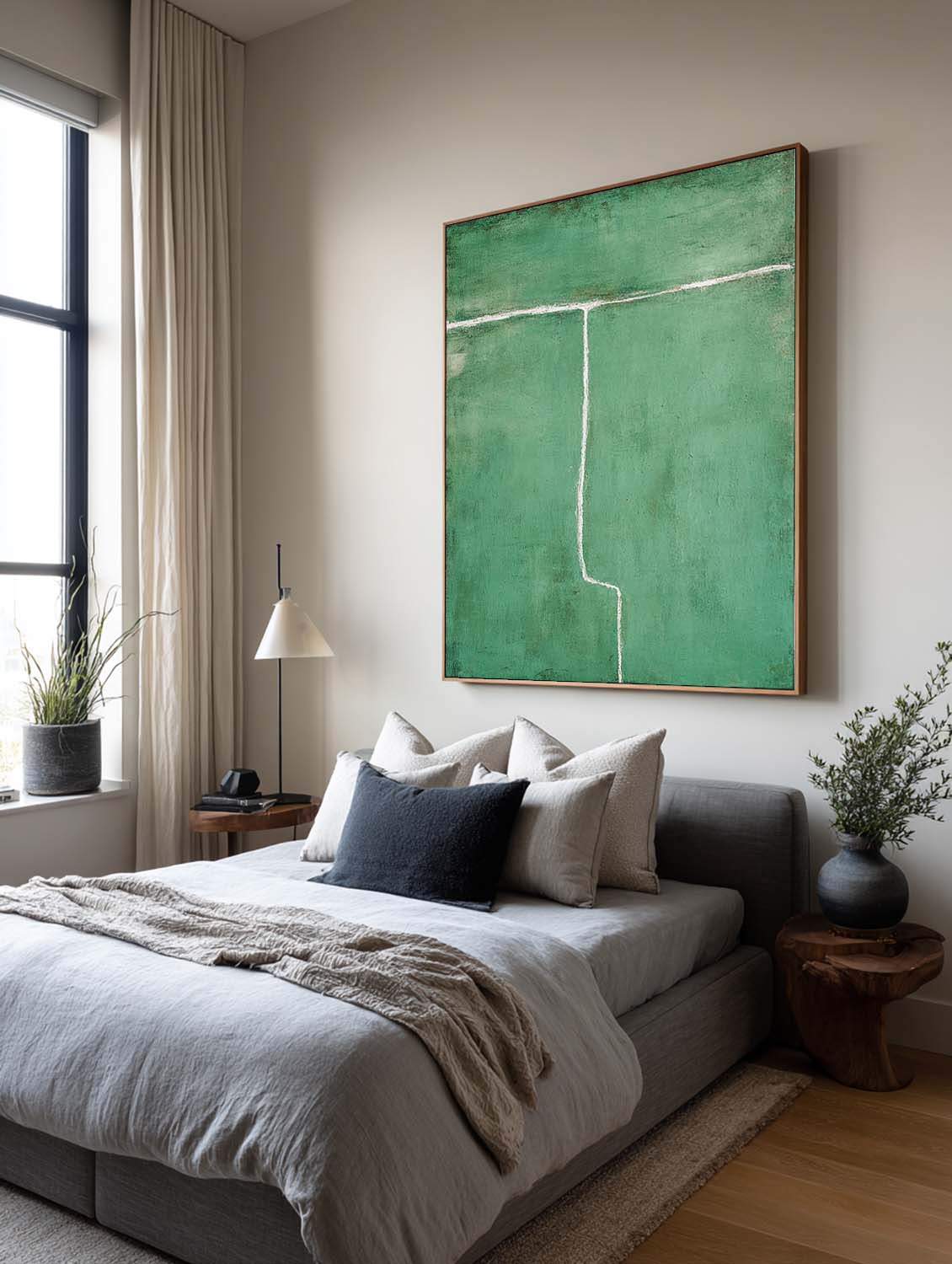 Modern Green Abstract Line Art Painting Contemporary Green Abstract Painting Green Minimalist Abstract Wall Art