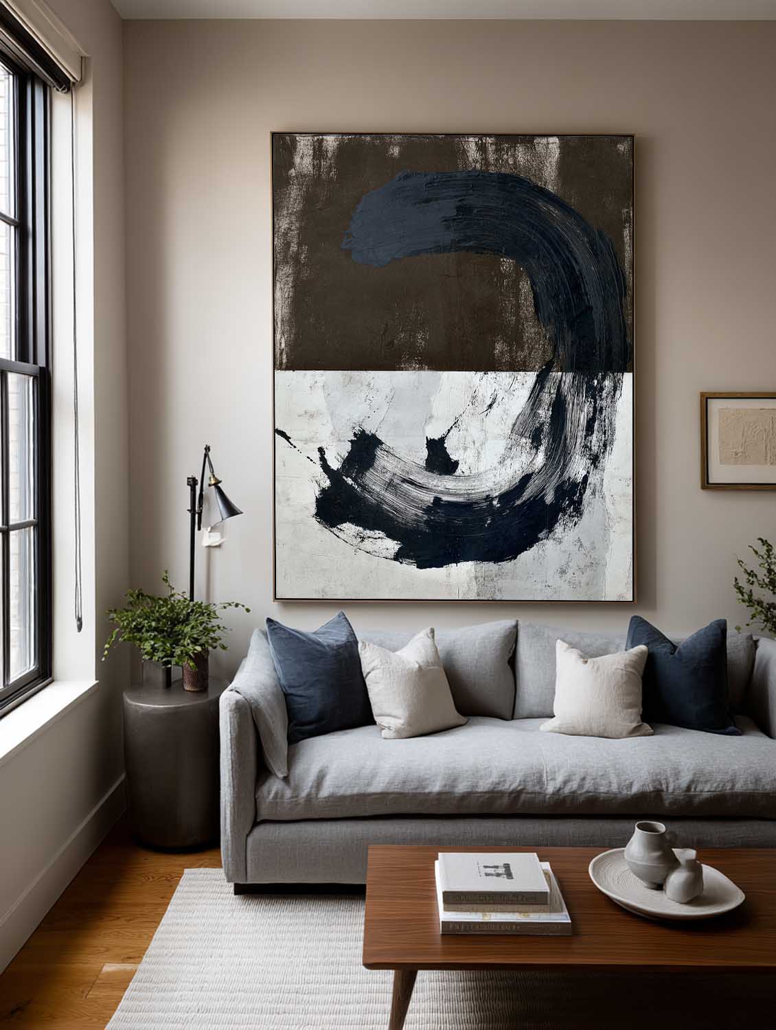 Original Brown and White Oil Painting Contemporary Abstract Oil Painting Large Blue Abstract Canvas Art