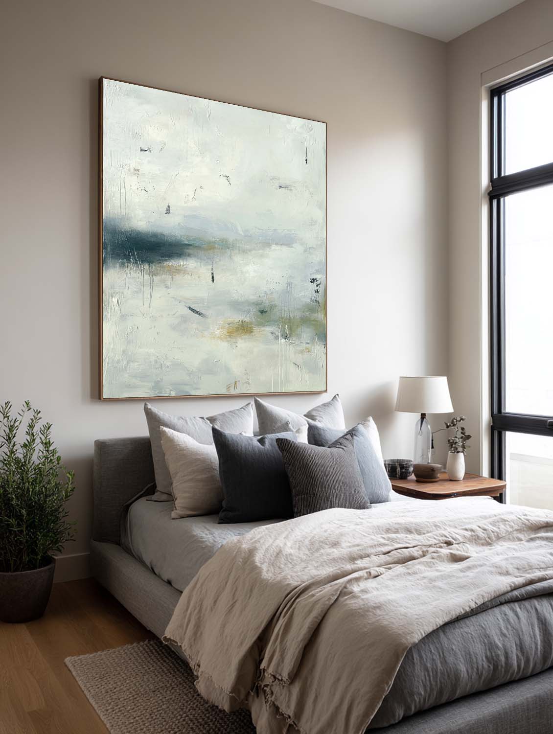 Minimalist Blue Gray Abstract Wall Art Large Wabi Sabi Gray Oil Painting Contemporary Wabi Sabi Canvas Art