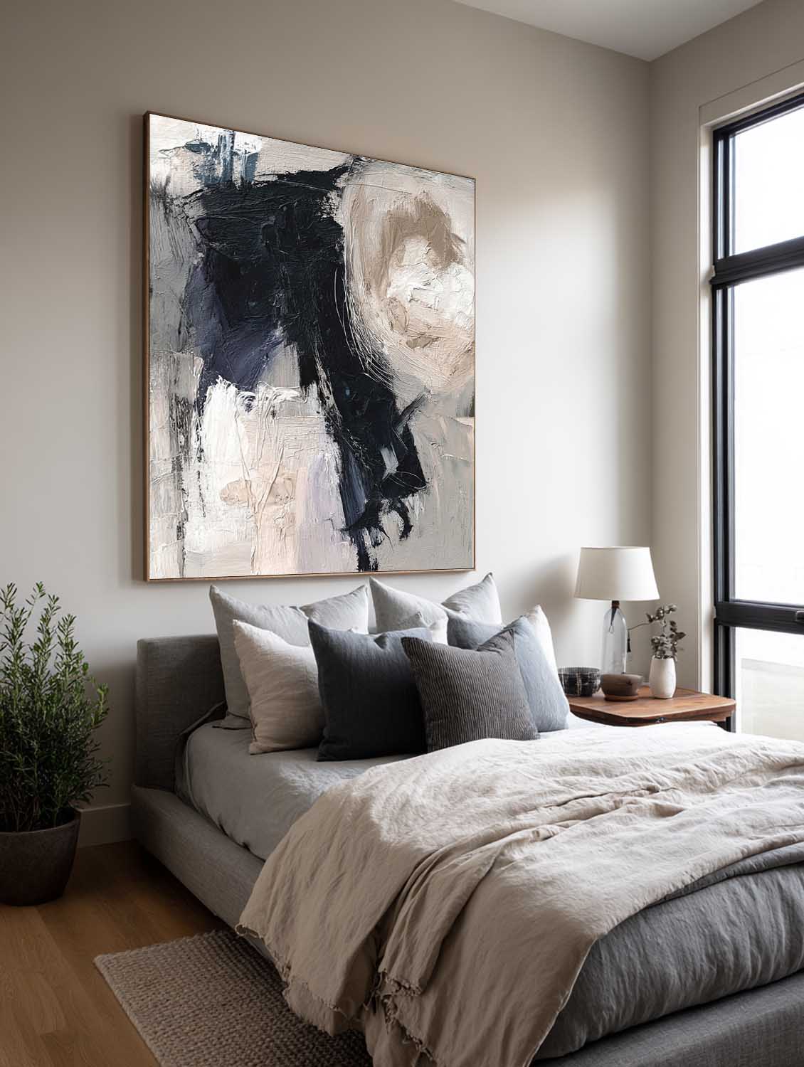 Handmade Black And Gray Wabi Sabi Wall Art Contemporary Neutral Textured Canvas Handmade Black Wabi Sabi Wall Art