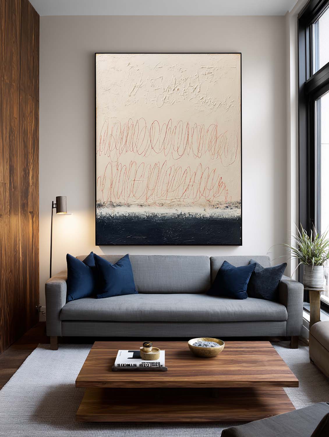Original Hand-Painted Beige Line Wall Art Large Beige And Black Textured Abstract Painting Minimalist Beige Abstract Line Art