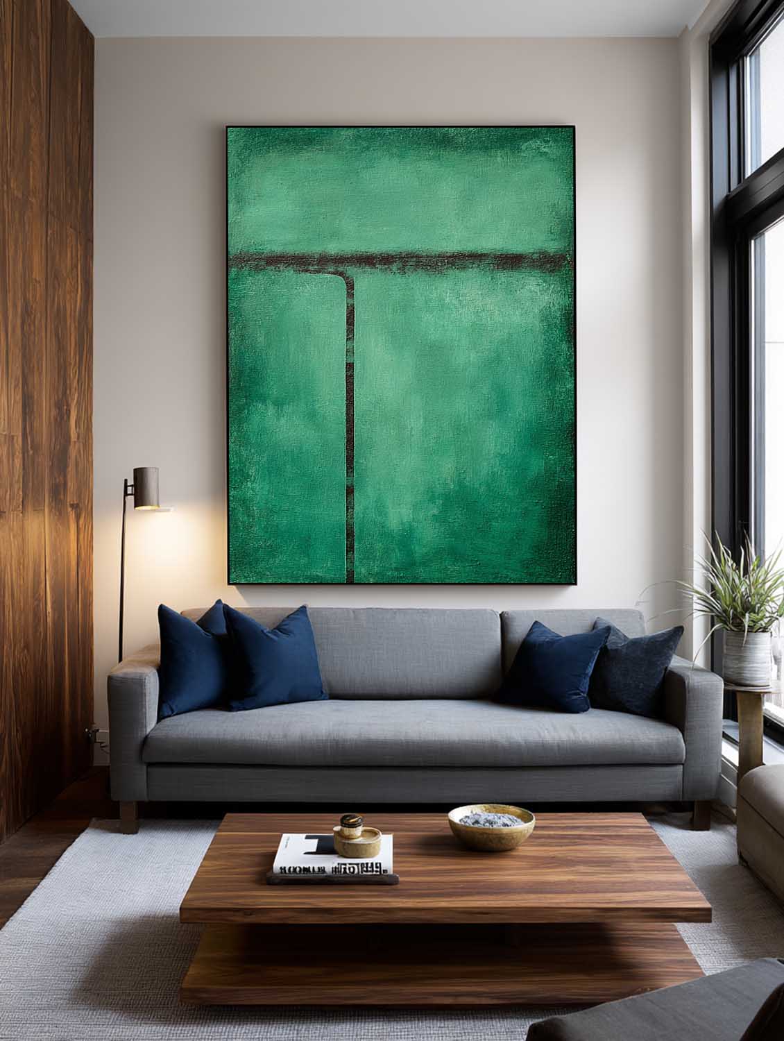 Minimalist Green Abstract Line Painting Handmade Minimalist Abstract Green Painting Modern Minimalist Green Wall Art