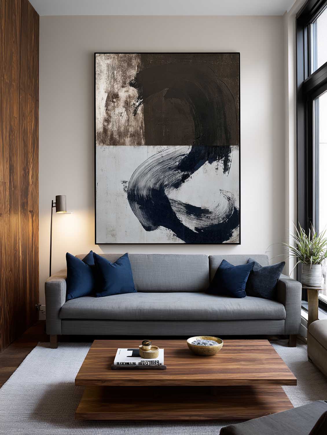 Handmade Brown And White Textured Oil Painting Minimalist Abstract Wall Art Contemporary Wabi Sabi Canvas For Home Decor