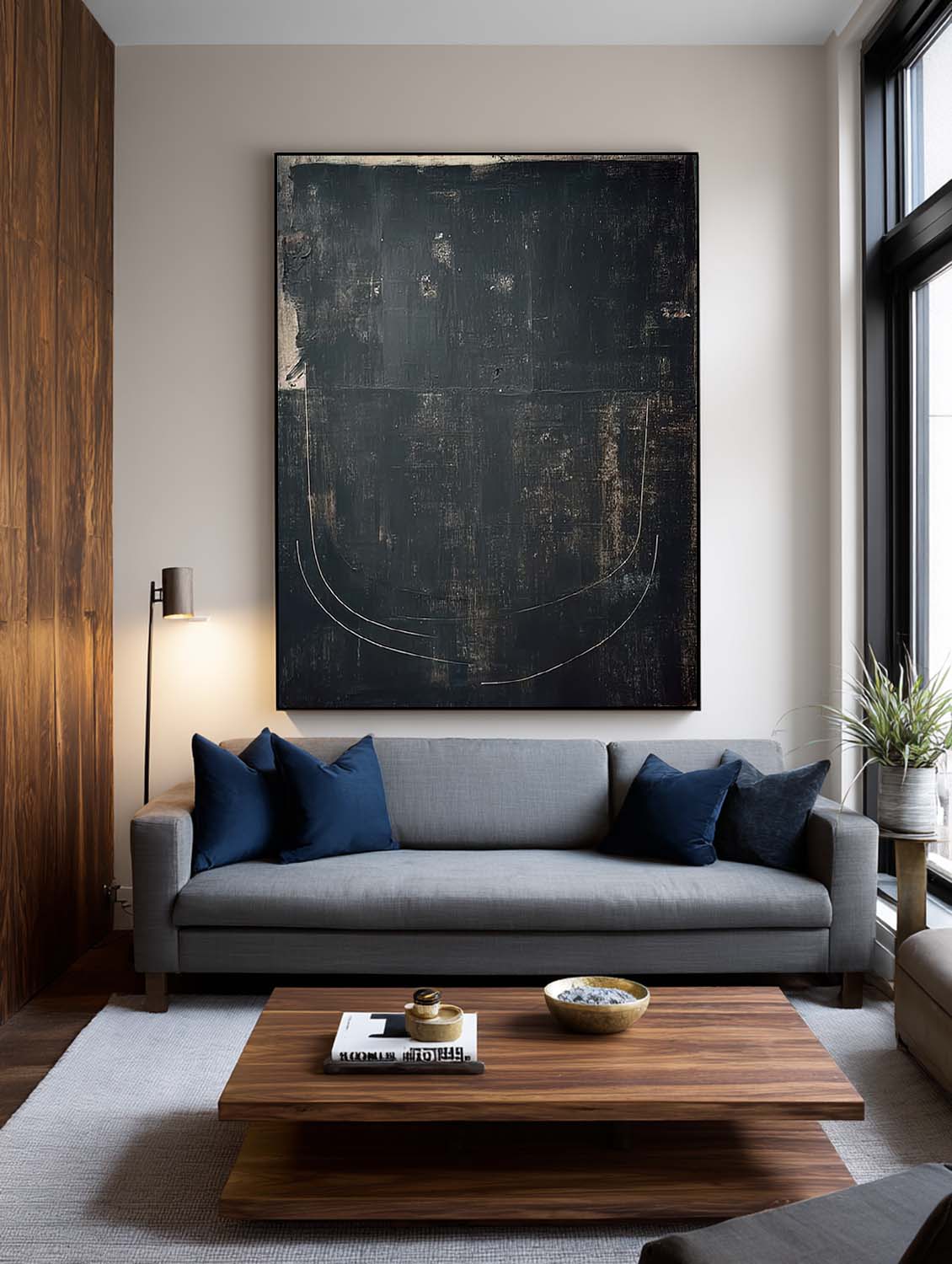 Handmade Black Minimalist Line Texture Painting Modern Handmade Black Abstract Painting Minimal Line Textured Canvas Artwork