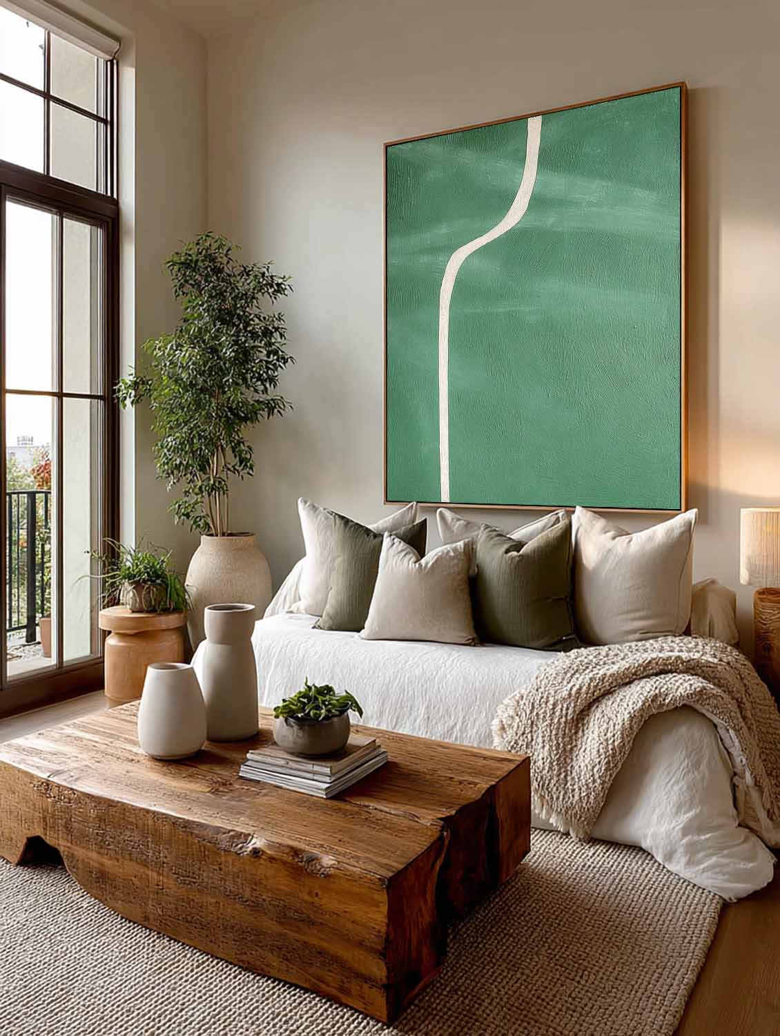 Minimalist Handmade Green Abstract Painting Handmade Green Abstract Minimalist Line Painting Minimalist Green Abstract Wall Art