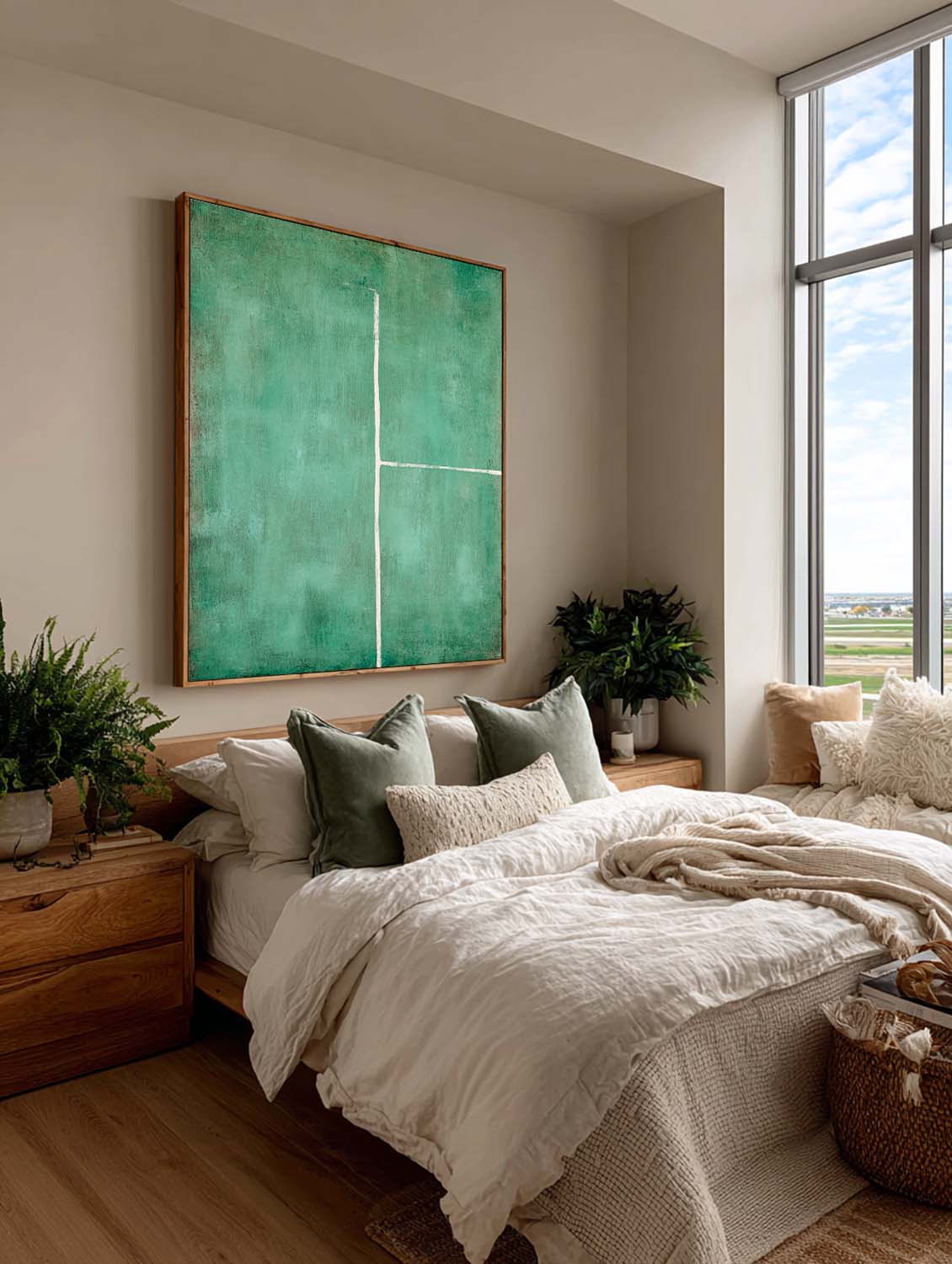 Green Minimalist Abstract Oil Painting Handmade Green Abstract Line Painting Large Green Texture Wall Art