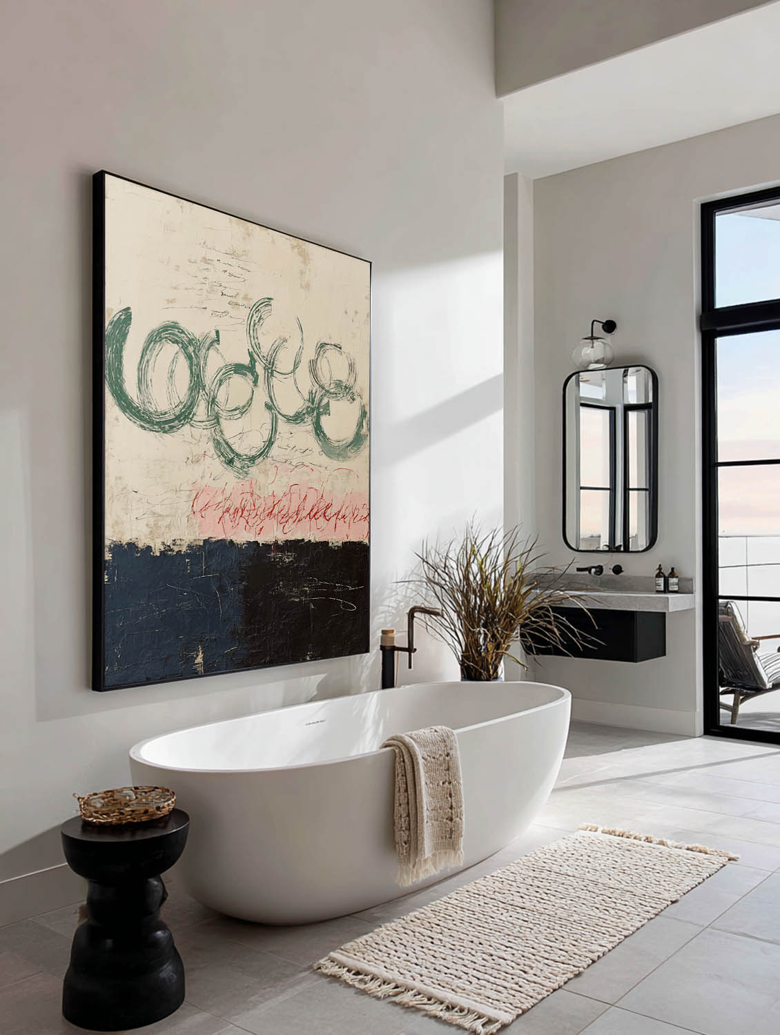 Minimalist Black And Beige Abstract Painting Beige And Green Line Abstract Artwork Large Minimalist Beige Canvas Painting