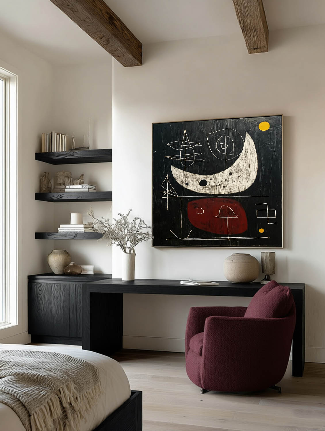 Square Vintage Minimalist Abstract Painting With Organic Texture For Study Room