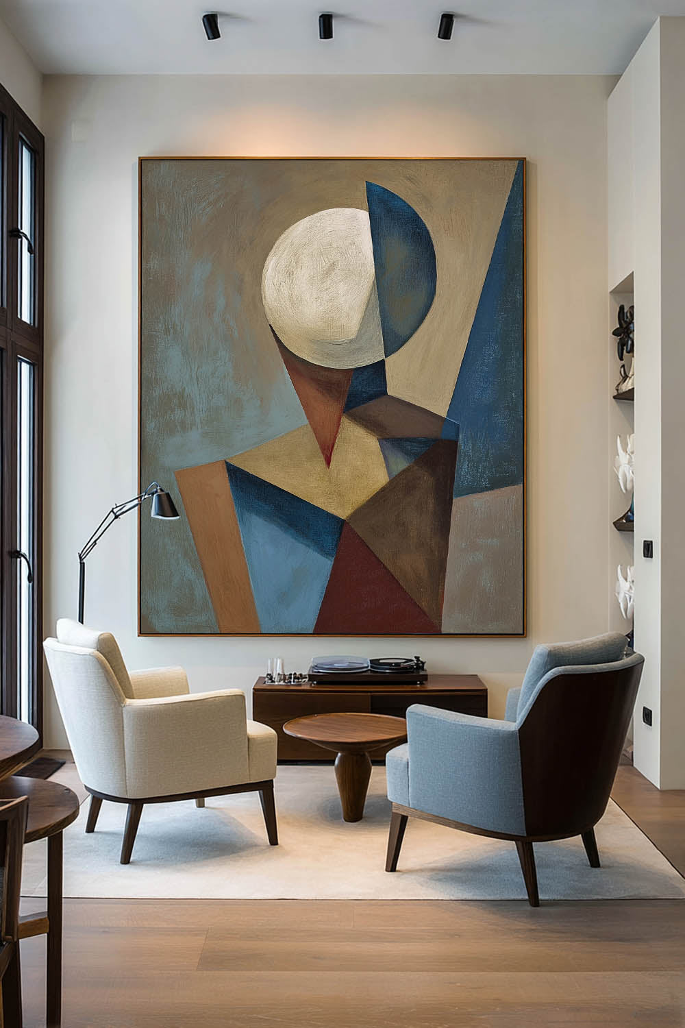 Neutral Abstract Geometry Face Oil Painting Modern Geometric Hand-Painted Oil Painting Original Geometry Abstract Wall Art