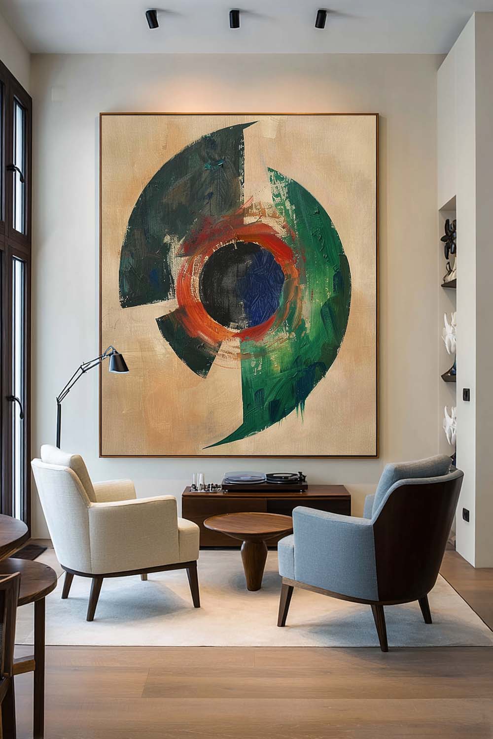 Large Minimalist Geometric Abstract Oil Painting Modern Geometric Abstract Expressionist Painting Green Geometric Wall Art