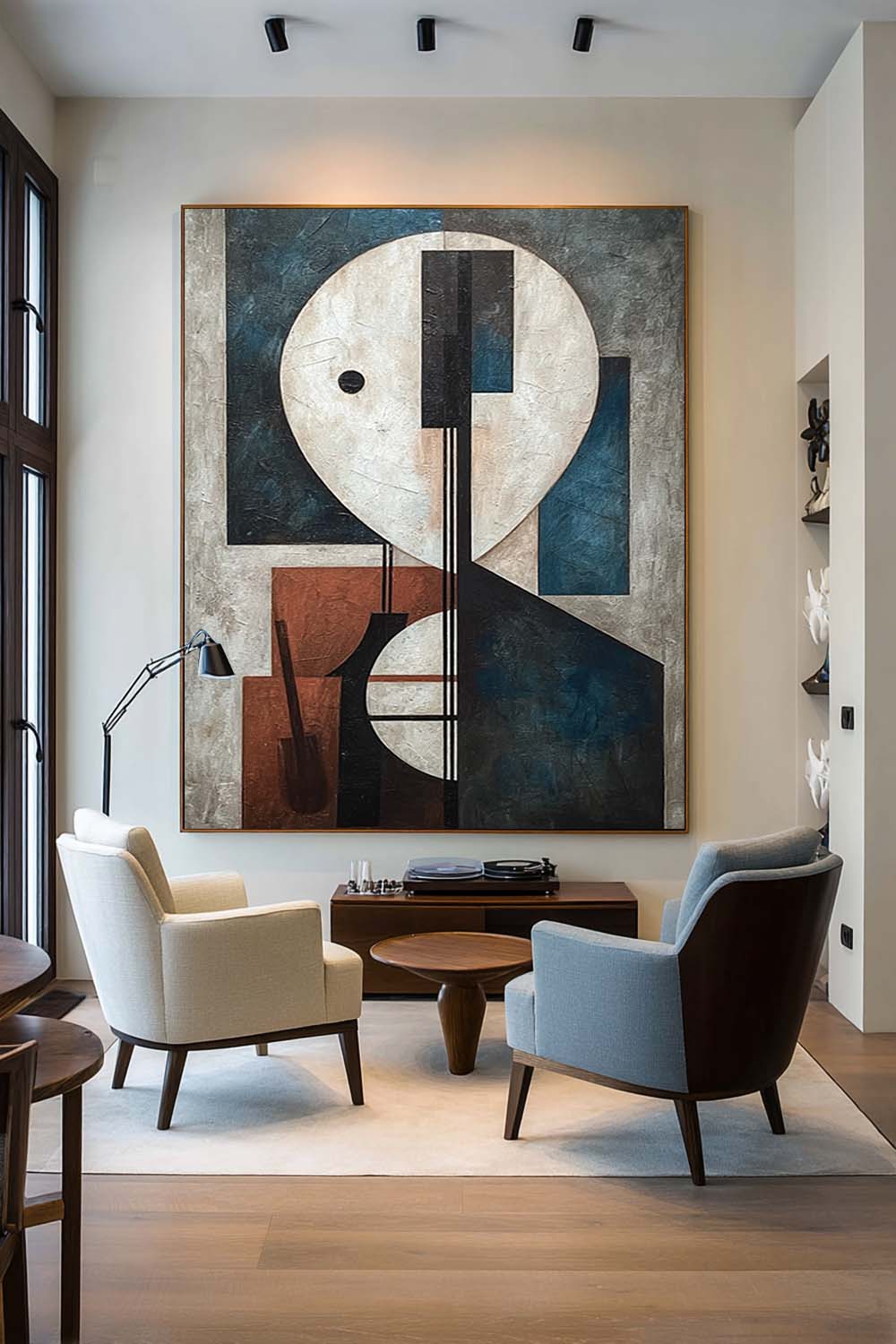 Minimalist Face Texture Art In Red And White Original Geometric Abstract Portrait Painting On Canvas Geometric Face Wall Art