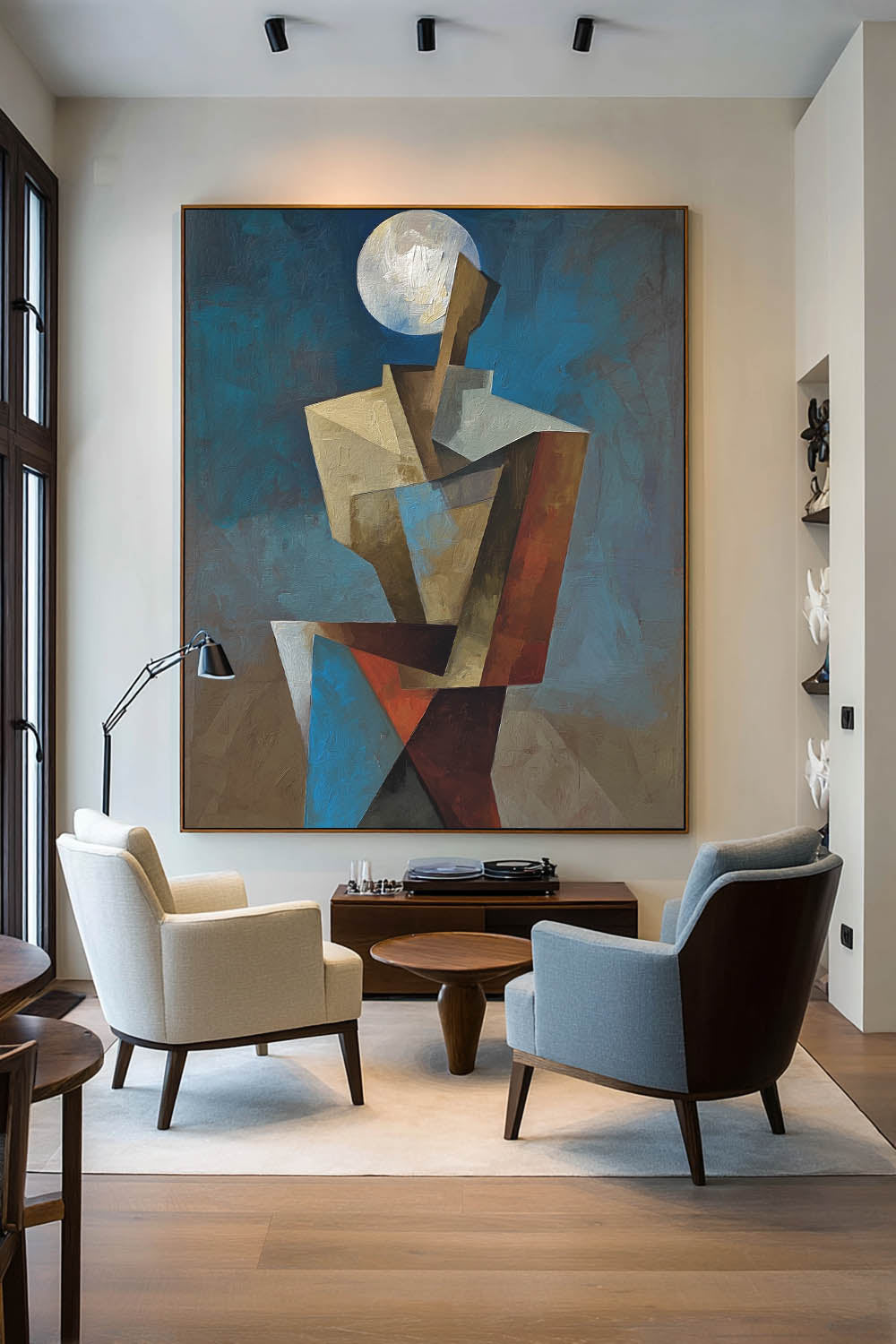 Original Red And Blue Geometry Wall Art Large Modern Colorful Geometric Oil Painting Minimalist Colorful Geometric Hand Wall Art