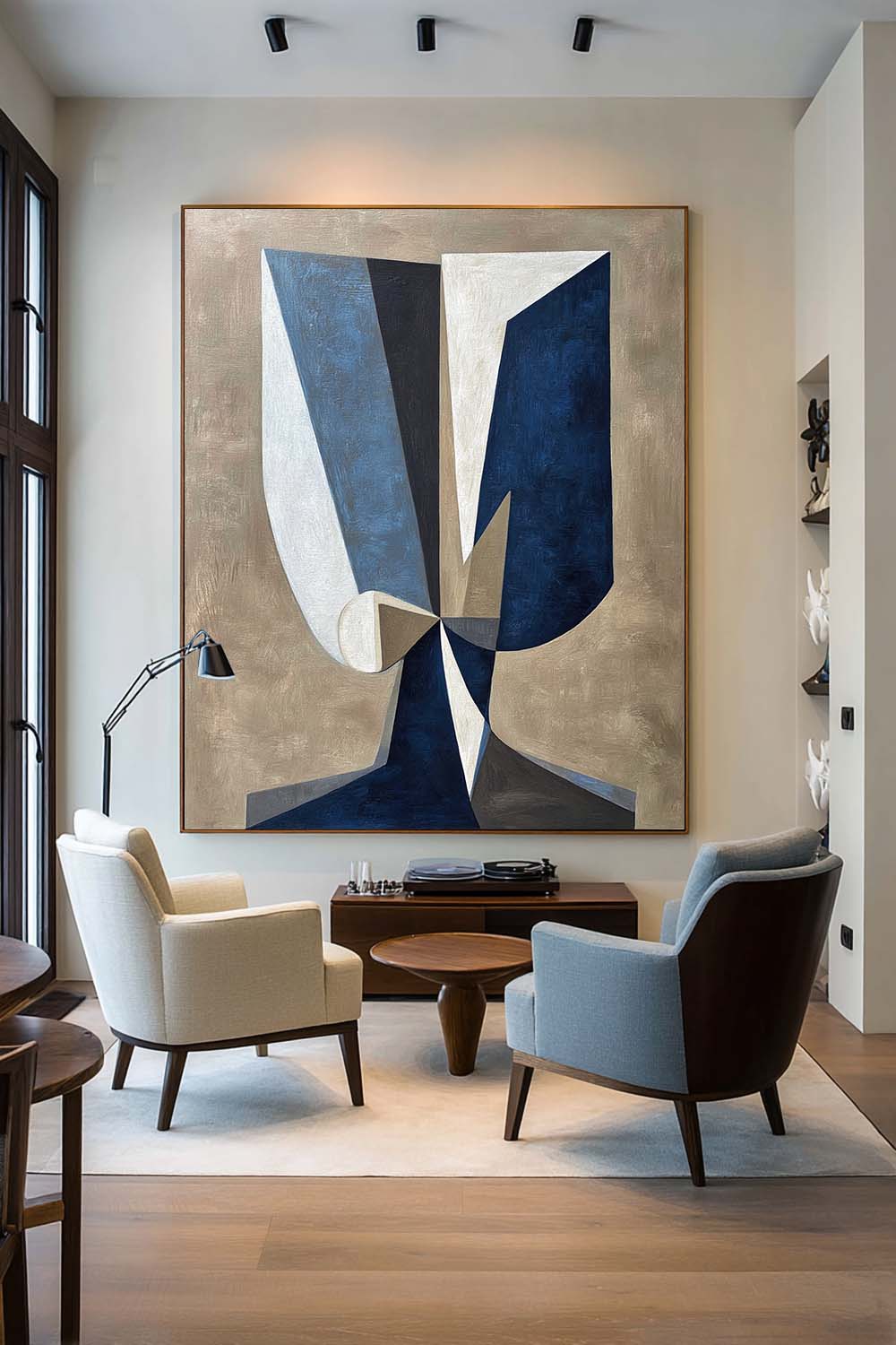 Large Abstract Portrait Oil Painting Large Geometry Face Wall Art Original Geometric Handmade Wall Painting