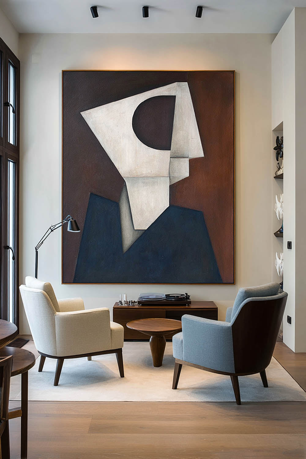 White & Blue Geometric Abstract Painting Large Handmade White And Blue Geometric Abstract Oil Painting Minimalist Cubist Wall Art