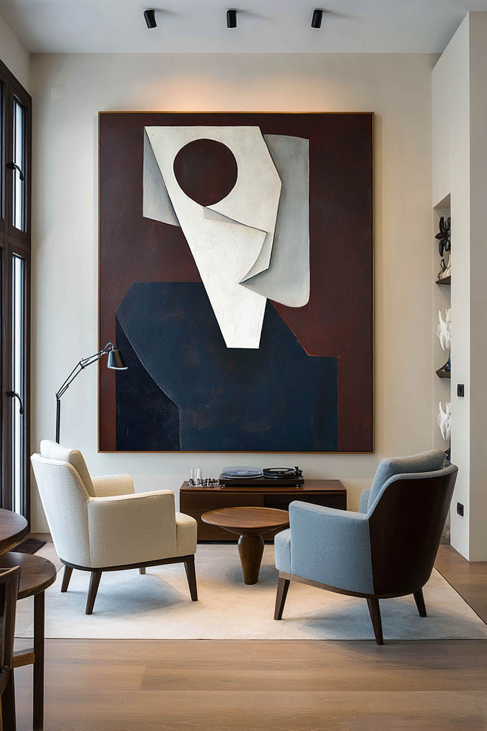 Minimalist V-Shaped Face Painting Original Handmade Geometric Portrait Canvas Art Large Original Geometric Oil Painting