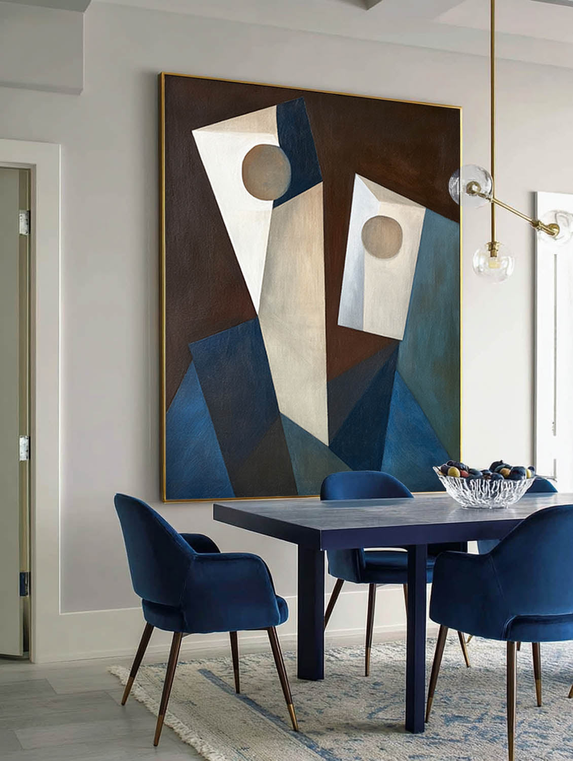 Minimalist Beige And Blue Abstract Geometric Faces Art Handmade Wabi Sabi Beige And Blue Geometric Faces Art Handmade Canvas Wall Decor
