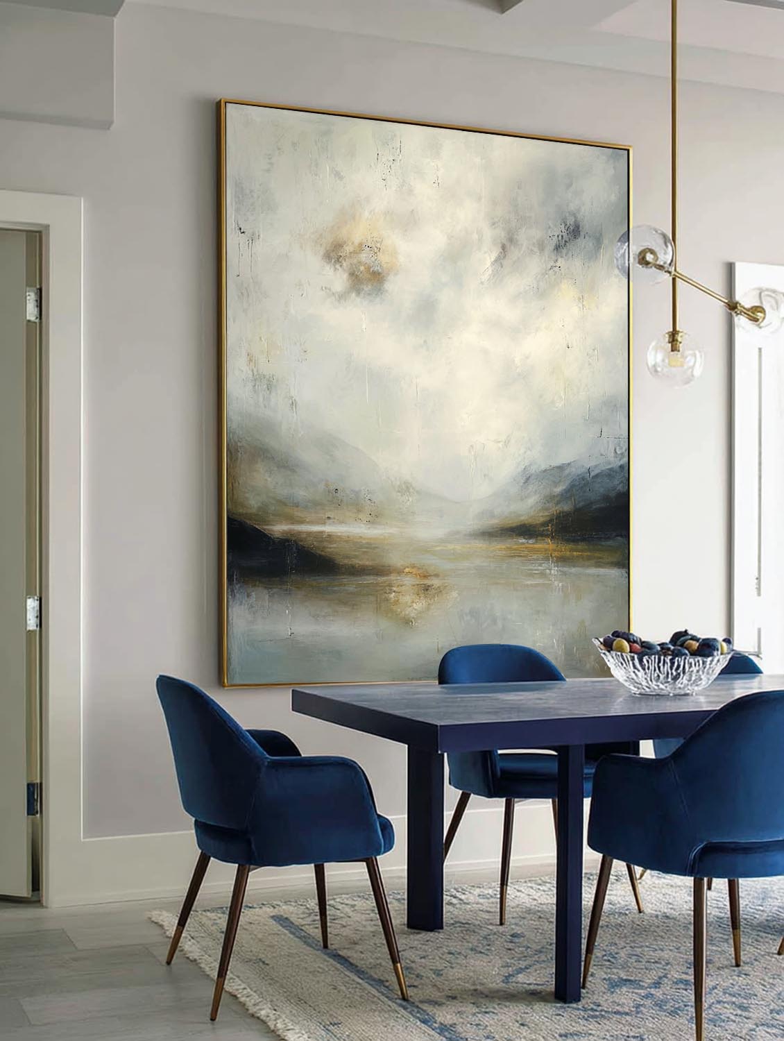 Large Neutral Landscape Oil Painting Minimalist Beige And Gray Lake Canvas Wall Art Original Abstract Lake Wall Art