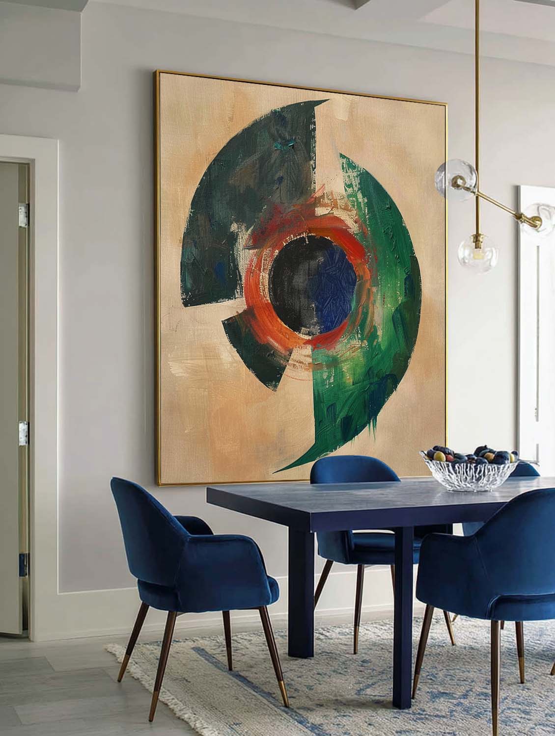 Large Minimalist Geometric Abstract Oil Painting Modern Geometric Abstract Expressionist Painting Green Geometric Wall Art