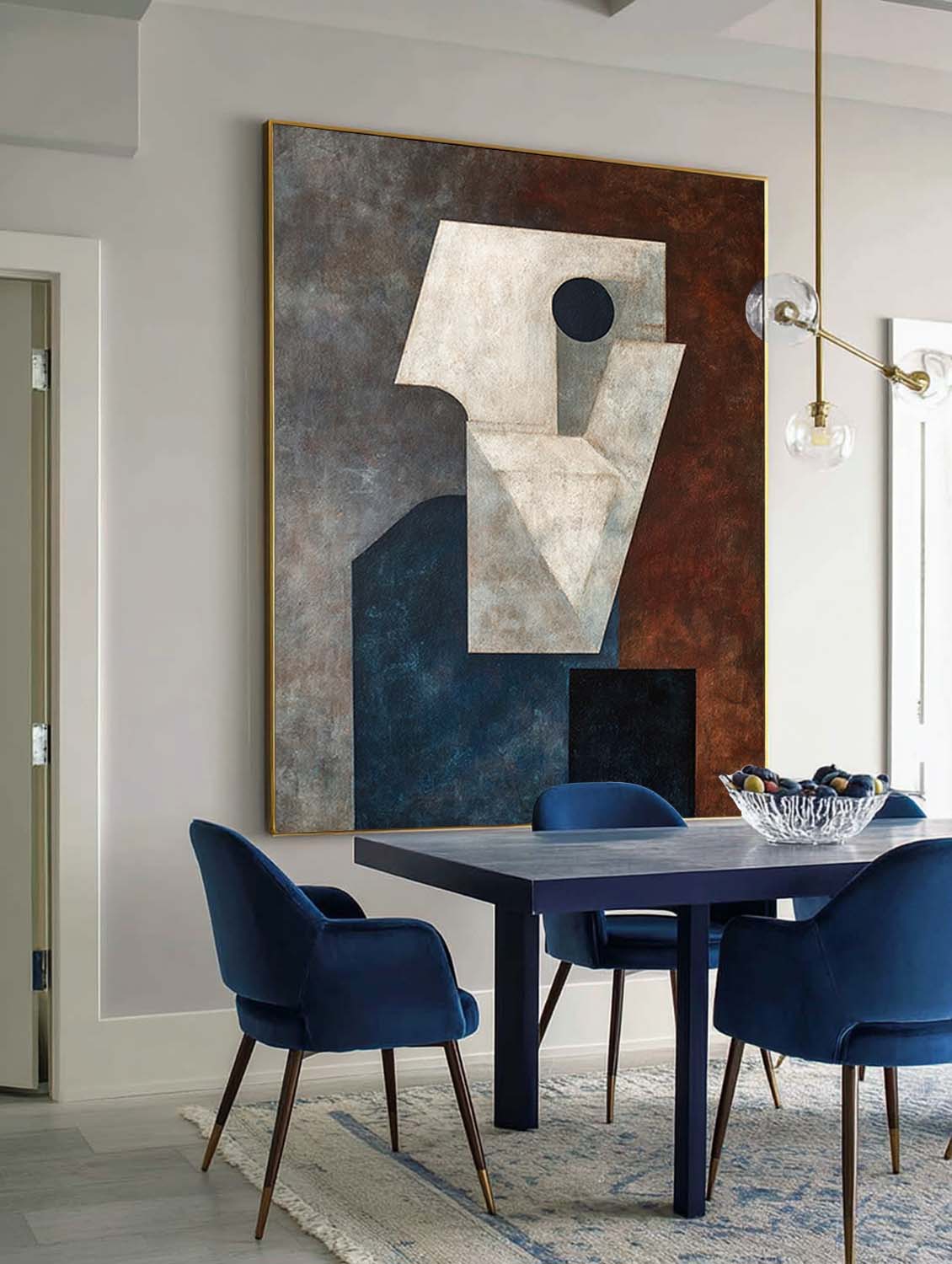 Original Blue And White Geometric Painting Large Blue And White Acrylic Painting Hand-Painted Abstract Geometric Wall Art