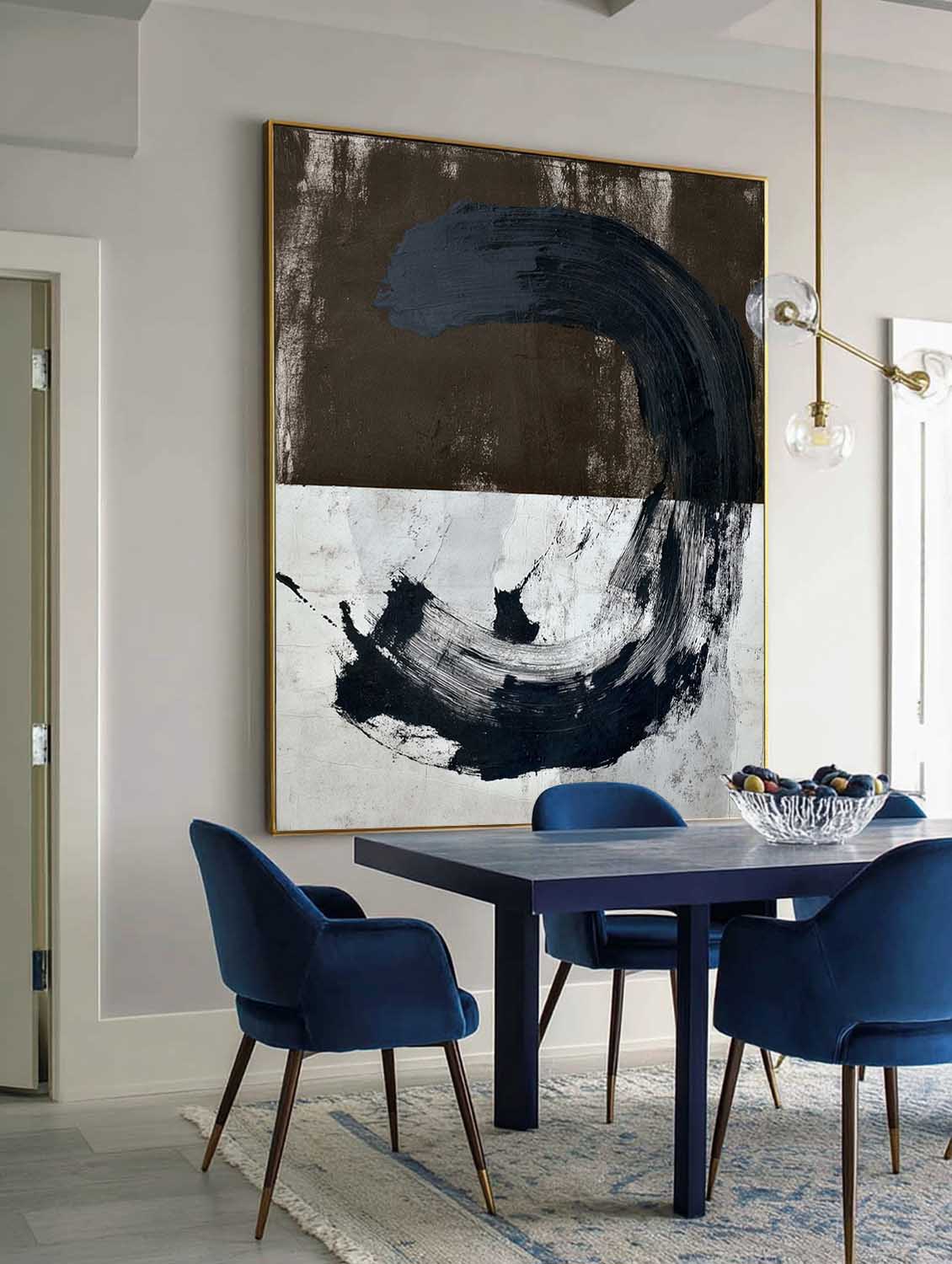 Original Brown and White Oil Painting Contemporary Abstract Oil Painting Large Blue Abstract Canvas Art