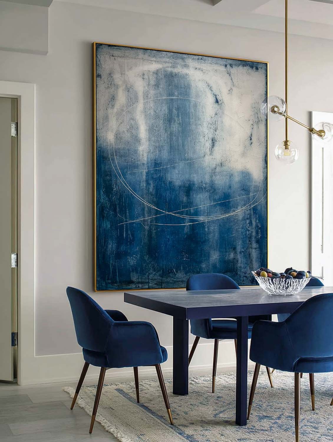 Minimalist Navy Blue Abstract Brush Line Painting Handmade Blue Abstract Canvas Artwork Navy Blue Abstract Wall Art