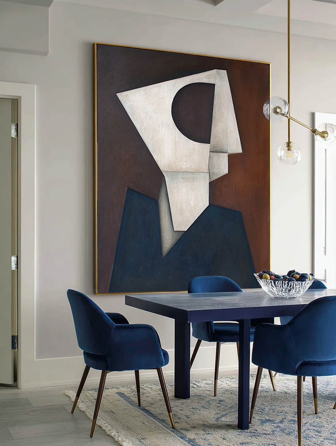 White & Blue Geometric Abstract Painting Large Handmade White And Blue Geometric Abstract Oil Painting Minimalist Cubist Wall Art