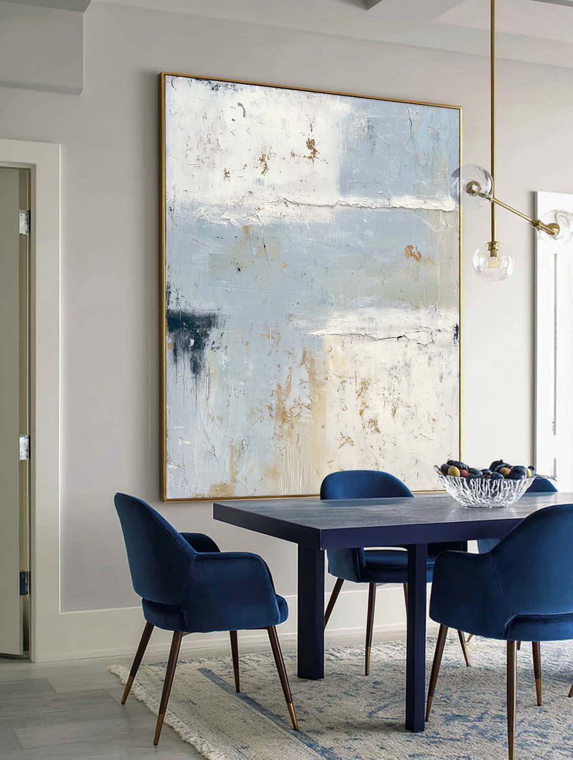 Large Blue And Gray Wabi Sabi Abstract Painting Minimalist Textured Canvas Wall Art For Modern Home Decor